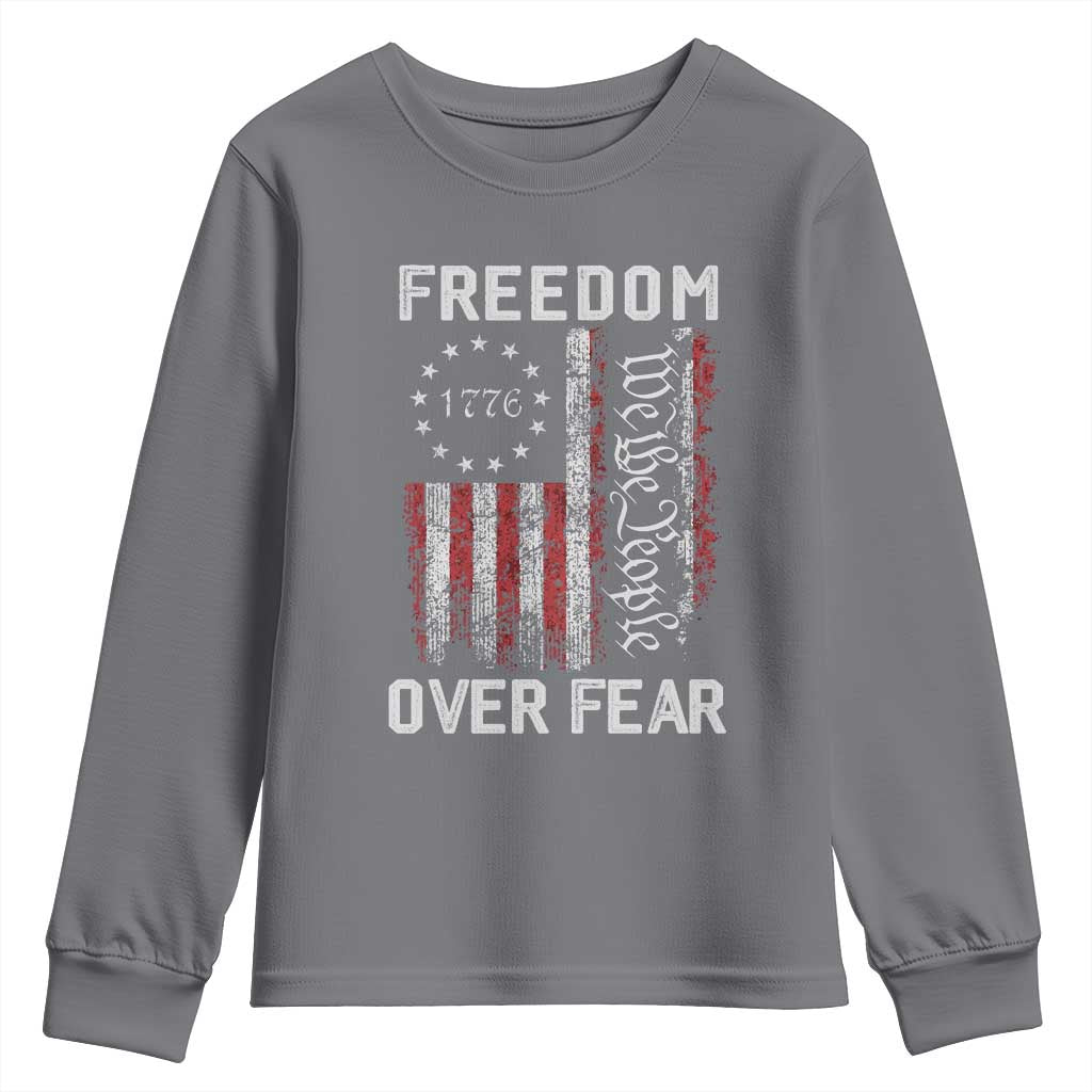 Freedom Over Fear Youth Sweatshirt Vintage US American Flag - Wonder Print Shop