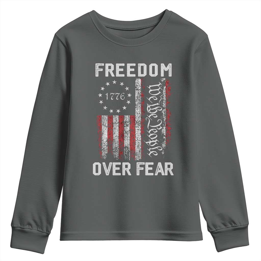 Freedom Over Fear Youth Sweatshirt Vintage US American Flag - Wonder Print Shop