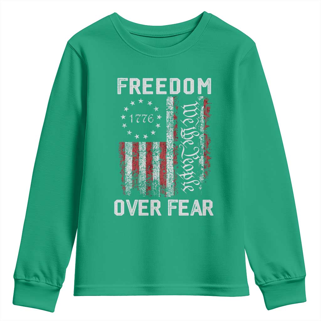 Freedom Over Fear Youth Sweatshirt Vintage US American Flag - Wonder Print Shop
