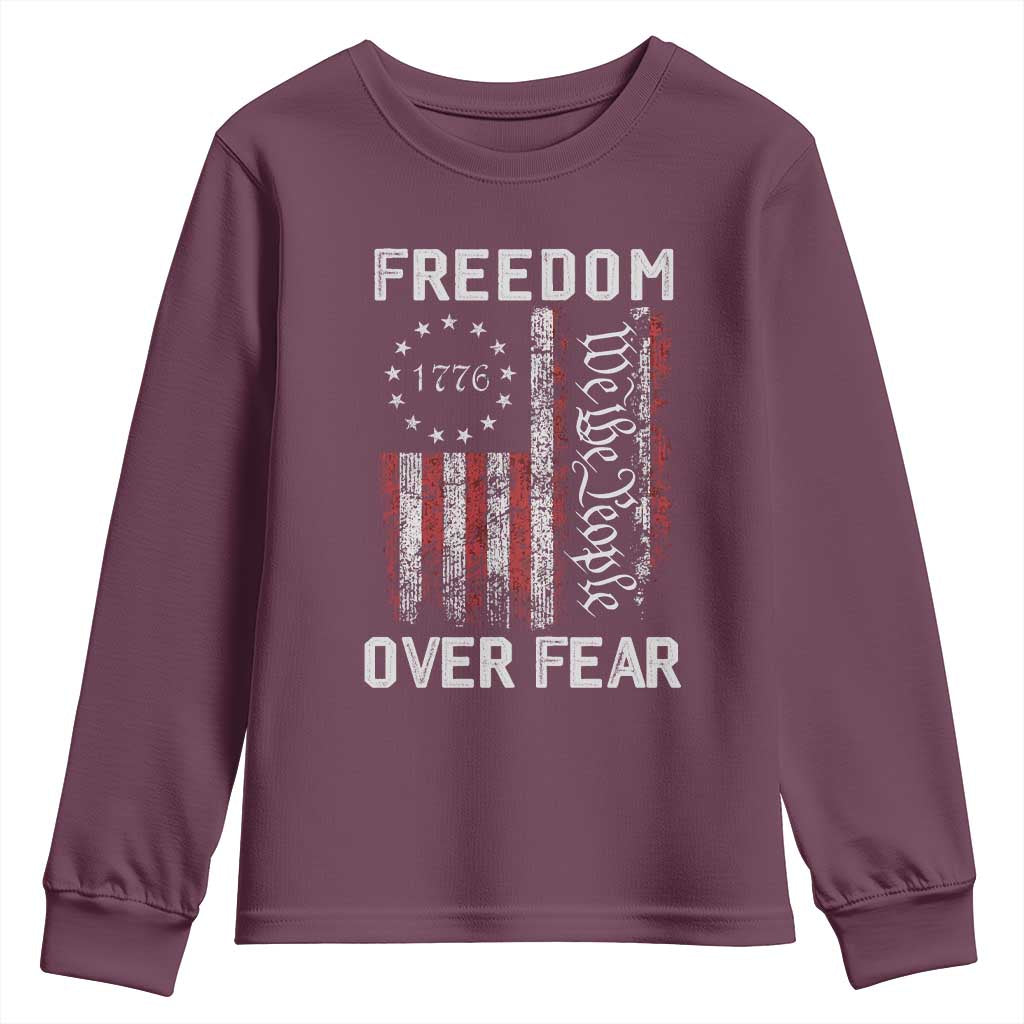 Freedom Over Fear Youth Sweatshirt Vintage US American Flag - Wonder Print Shop