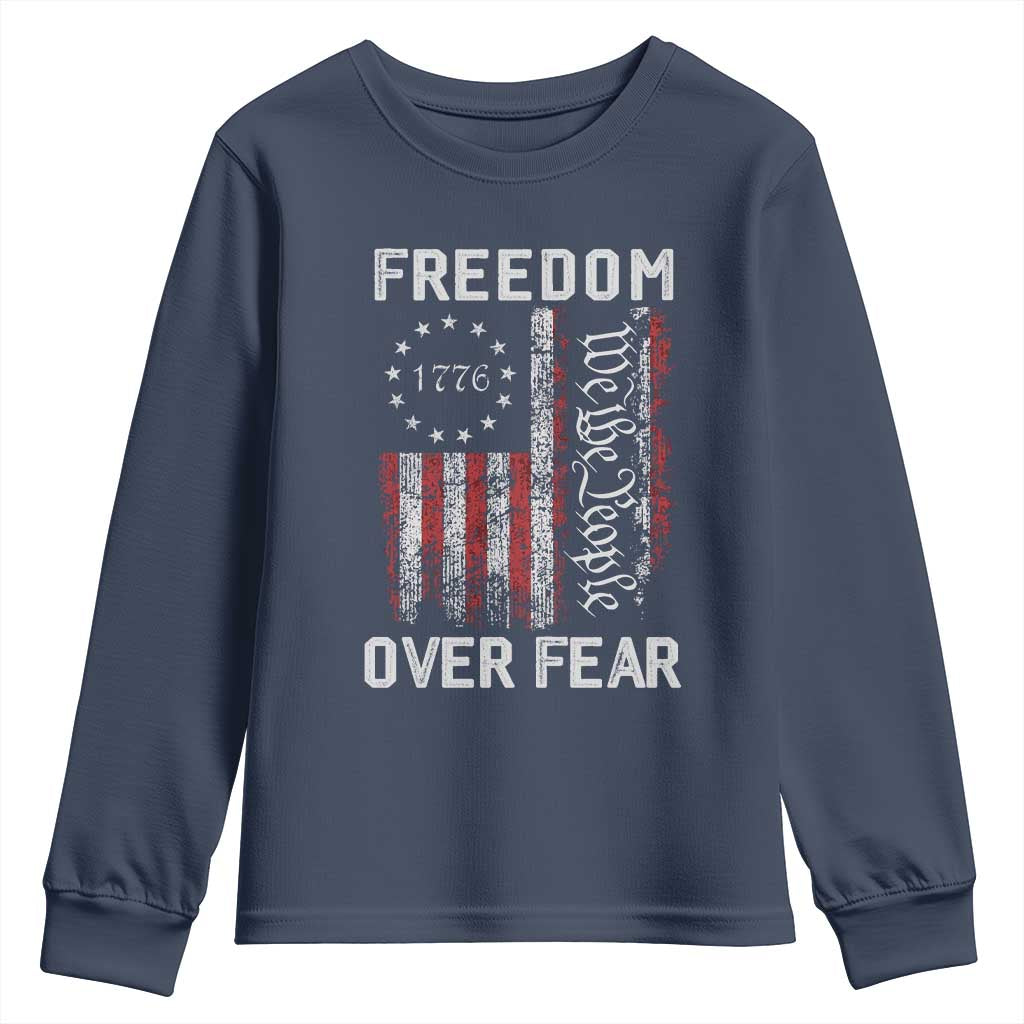 Freedom Over Fear Youth Sweatshirt Vintage US American Flag - Wonder Print Shop