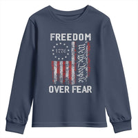 Freedom Over Fear Youth Sweatshirt Vintage US American Flag - Wonder Print Shop