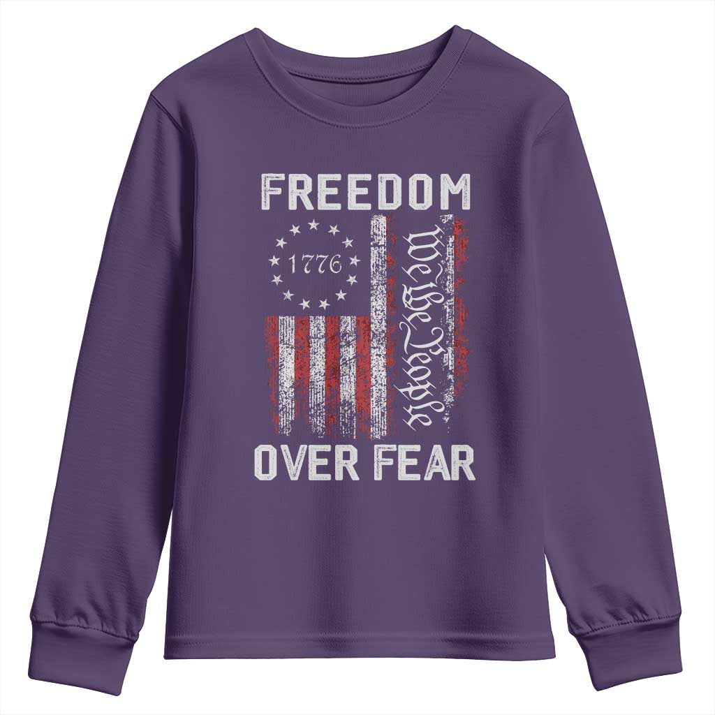 Freedom Over Fear Youth Sweatshirt Vintage US American Flag - Wonder Print Shop