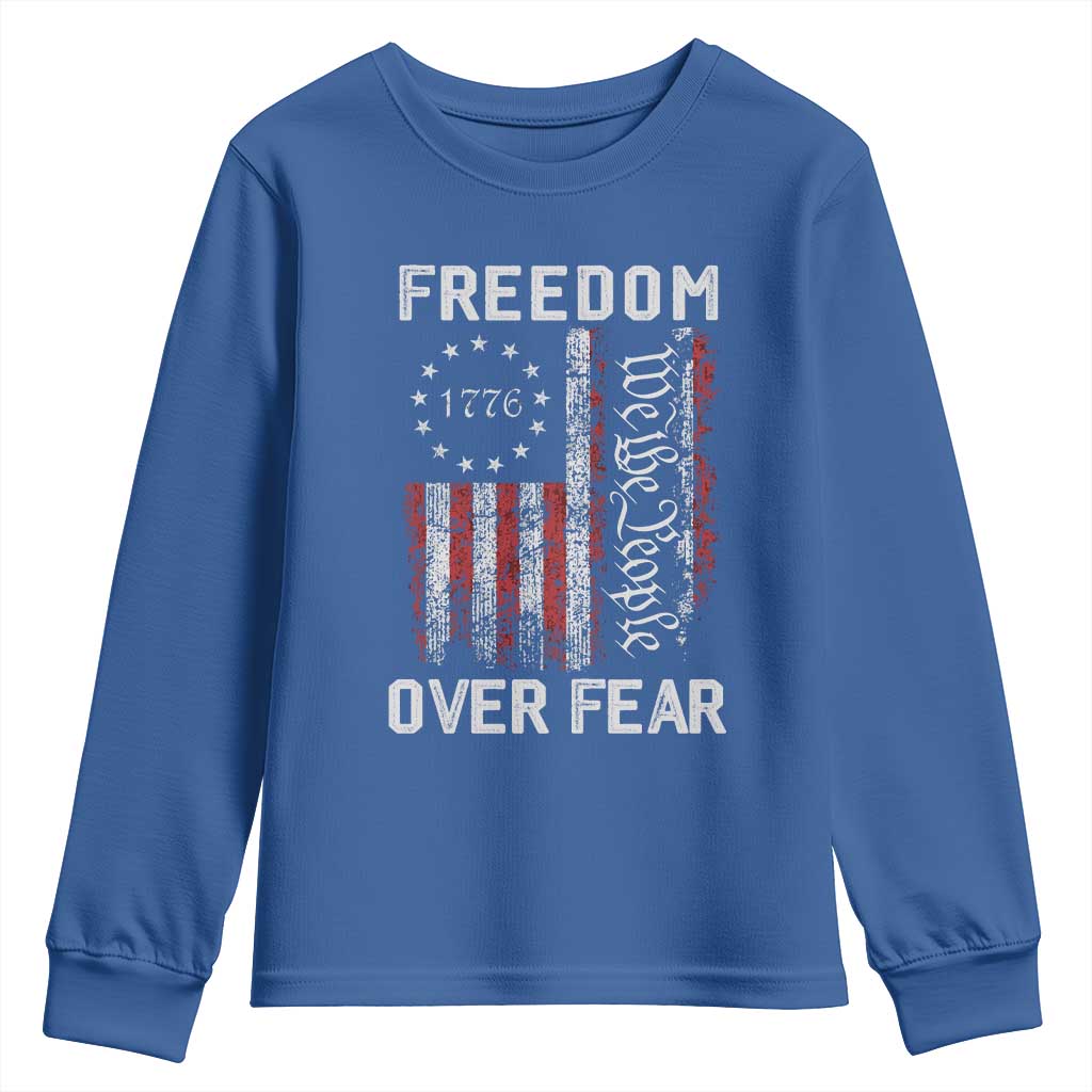 Freedom Over Fear Youth Sweatshirt Vintage US American Flag - Wonder Print Shop