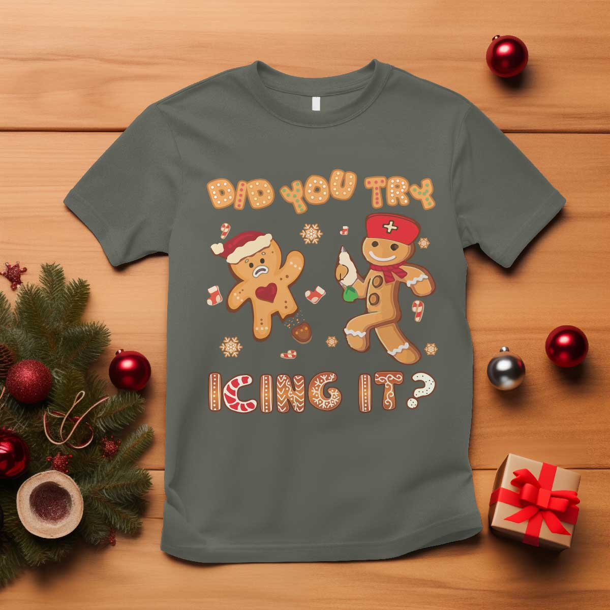 Funny Christmas Nurse T Shirt Did You Try Icing It Gingerbread Man - Wonder Print Shop