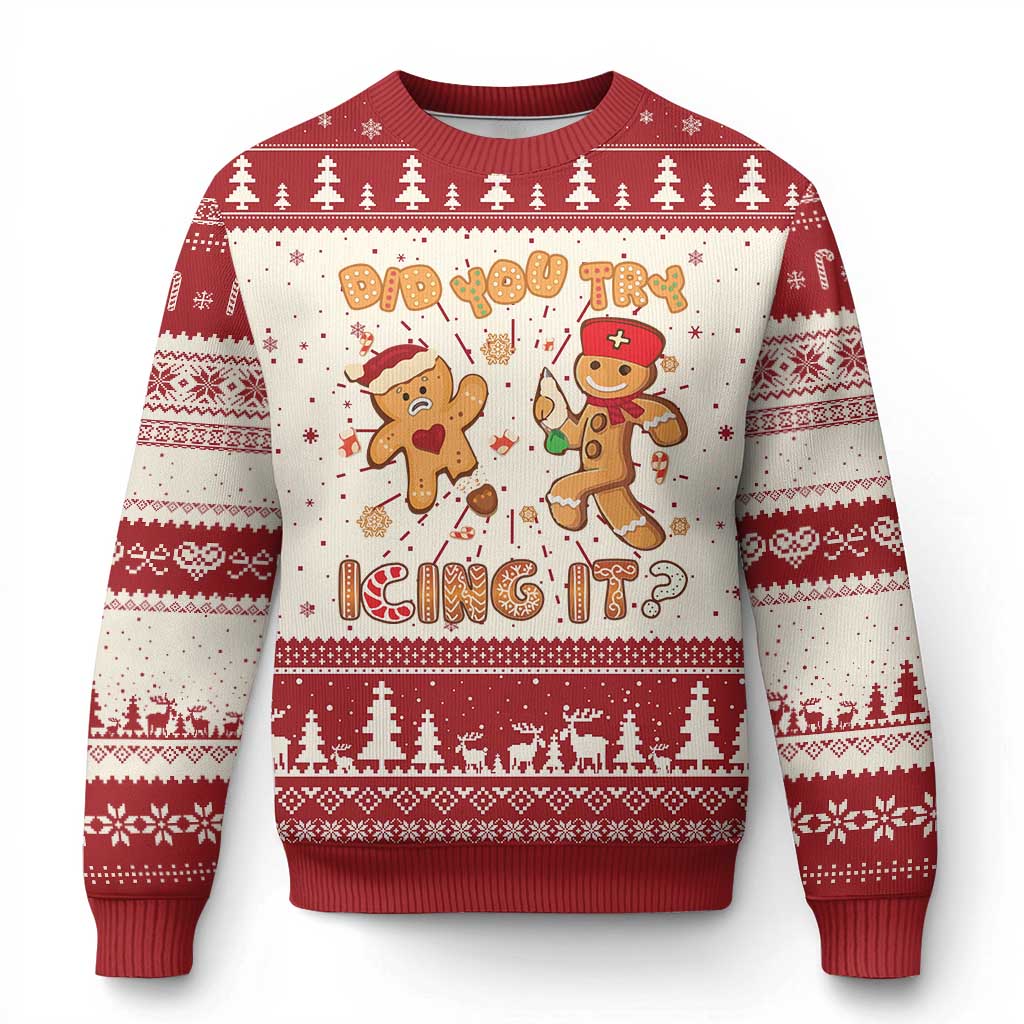 Funny Christmas Nurse Ugly Christmas Sweater Did You Try Icing It Gingerbread Man - Wonder Print Shop