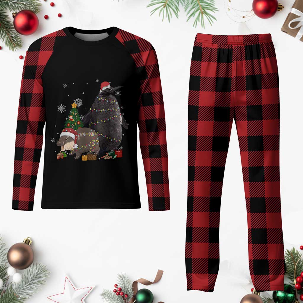 Christmas Pesto and Moo Deng Friendship Plaid Pajama Set King Penguin Baby Hippo Viral Meme - Wonder Print Shop