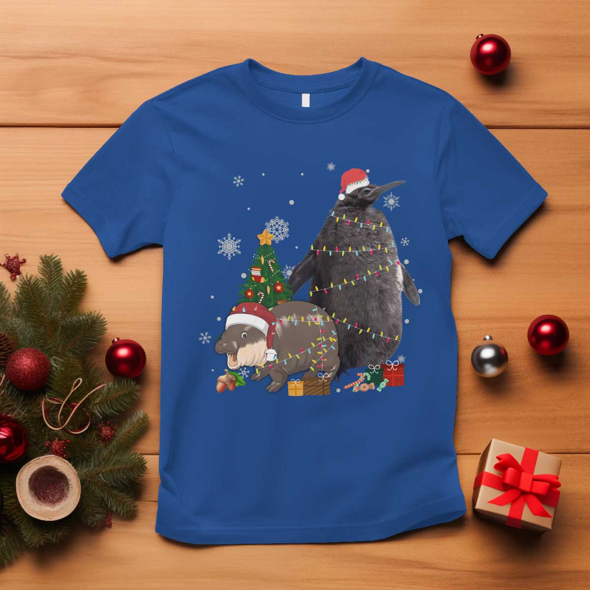 Christmas Pesto and Moo Deng Friendship T Shirt King Penguin Baby Hippo Viral Meme - Wonder Print Shop