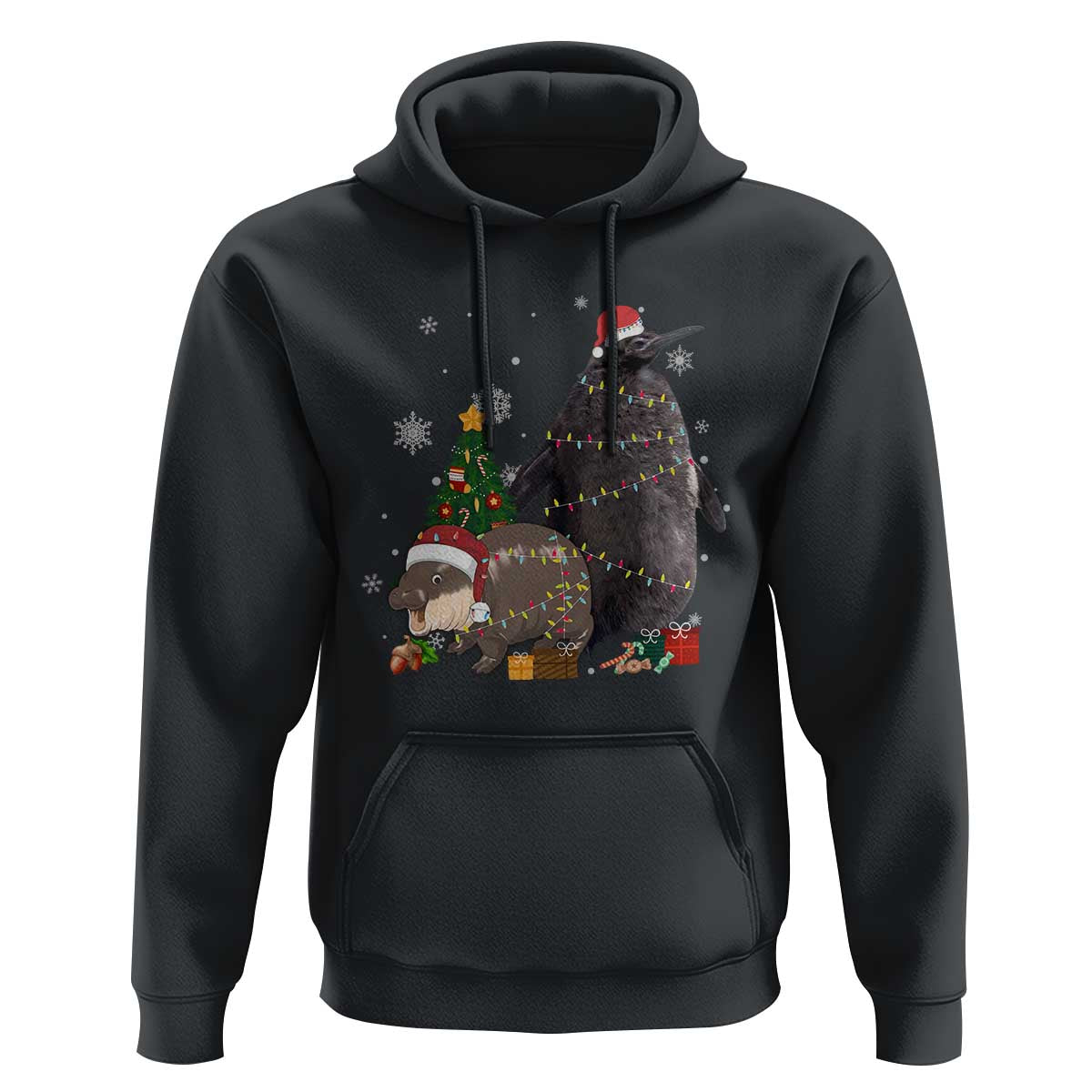 Christmas Pesto and Moo Deng Friendship Hoodie King Penguin Baby Hippo Viral Meme