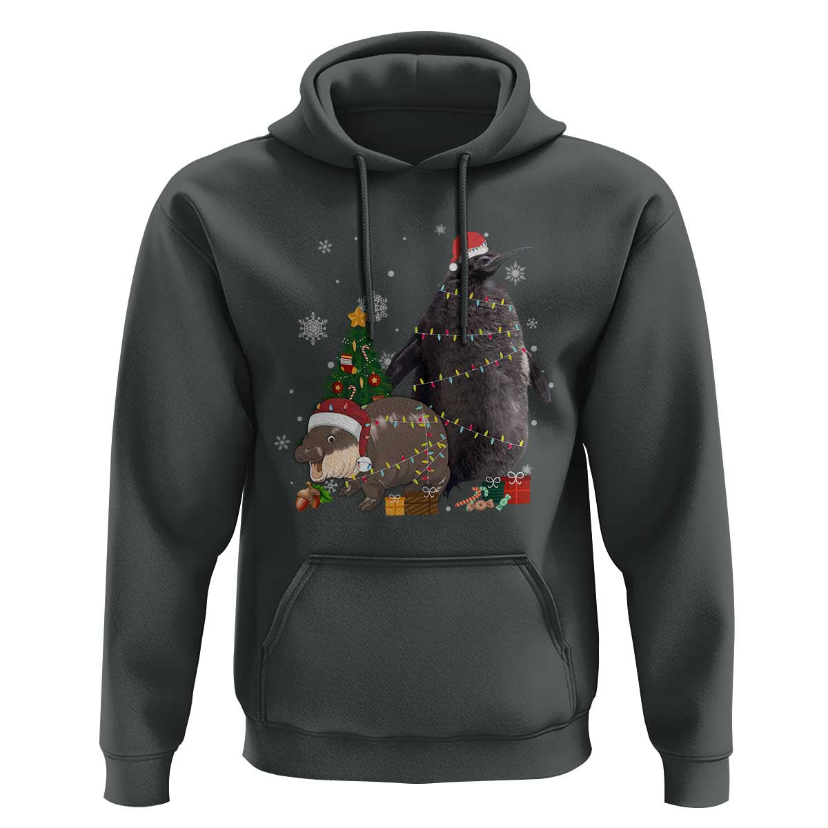 Christmas Pesto and Moo Deng Friendship Hoodie King Penguin Baby Hippo Viral Meme