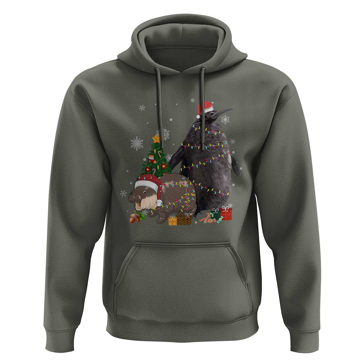Christmas Pesto and Moo Deng Friendship Hoodie King Penguin Baby Hippo Viral Meme
