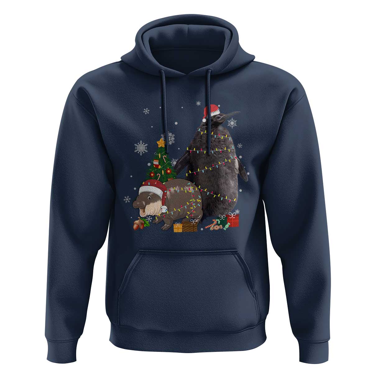 Christmas Pesto and Moo Deng Friendship Hoodie King Penguin Baby Hippo Viral Meme