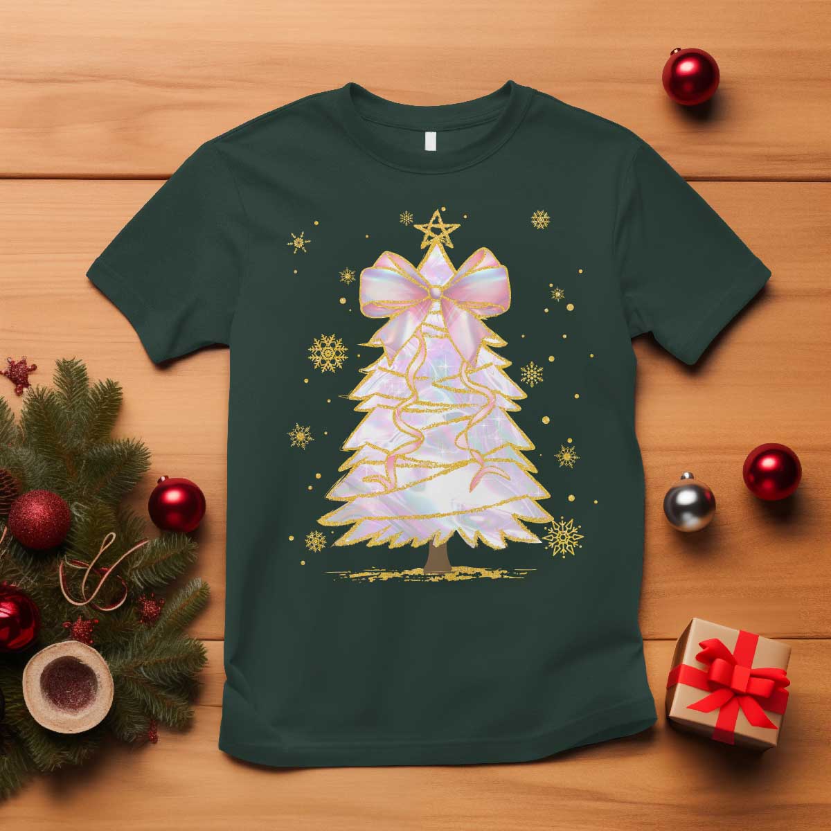Christmas Tree Bow T Shirt Gift For Her - Wonder Print Shop