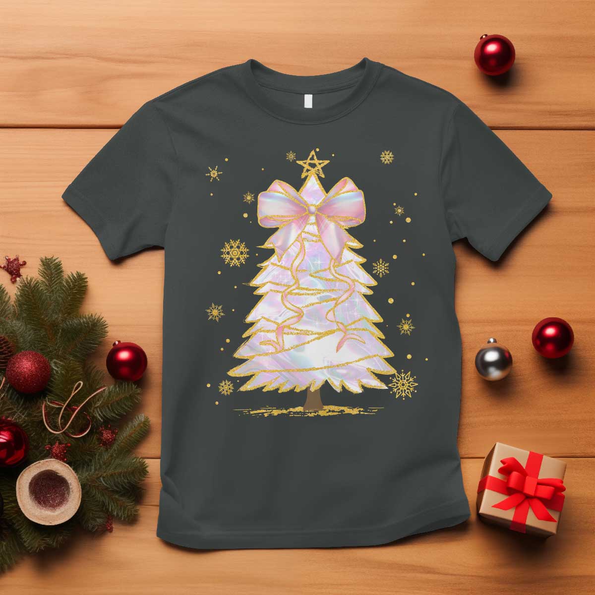 Christmas Tree Bow T Shirt Gift For Her - Wonder Print Shop