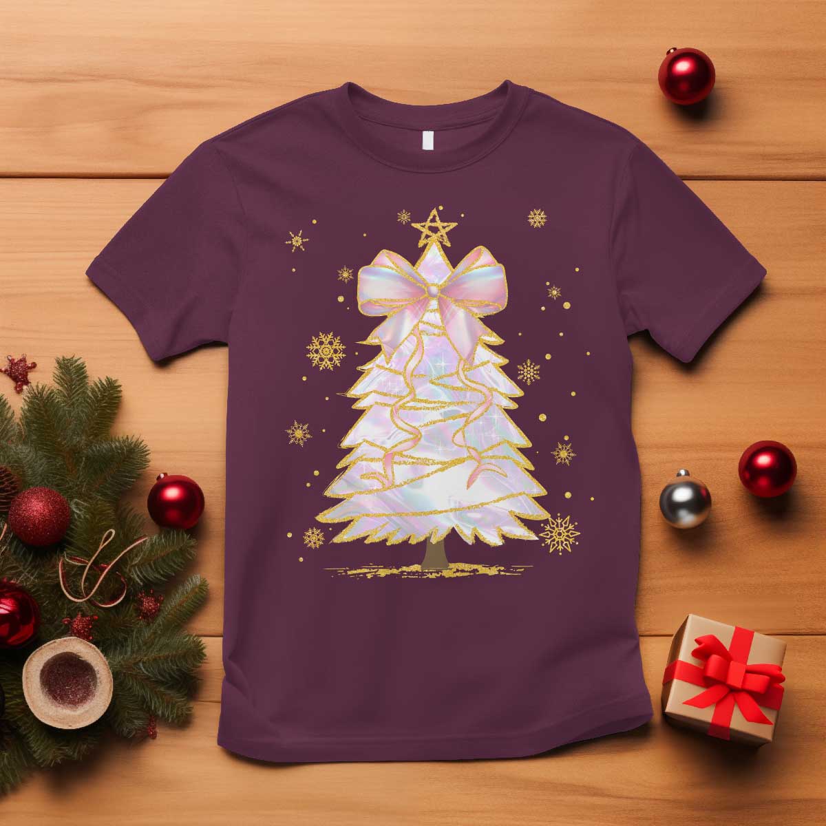 Christmas Tree Bow T Shirt Gift For Her - Wonder Print Shop