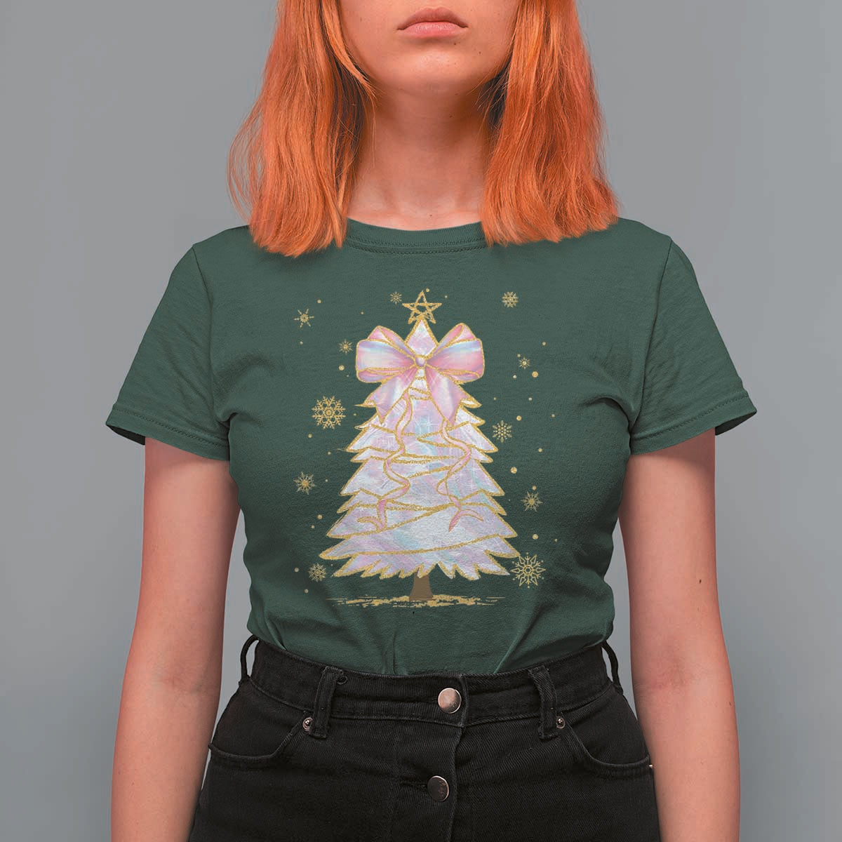 Christmas Tree Bow T Shirt For Women Gift For Her - Wonder Print Shop