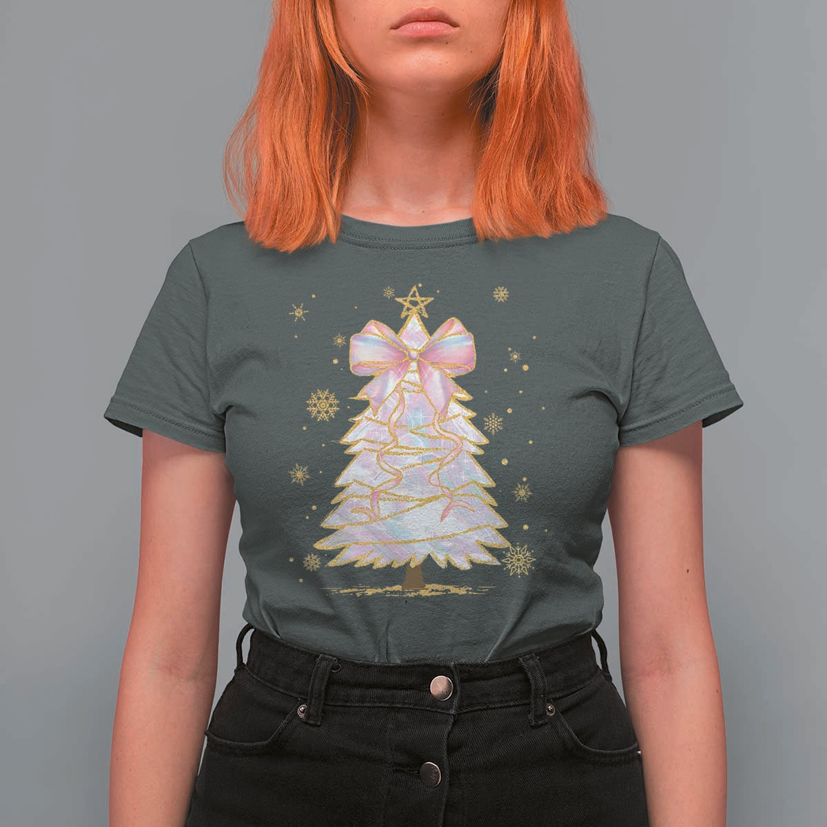 Christmas Tree Bow T Shirt For Women Gift For Her - Wonder Print Shop