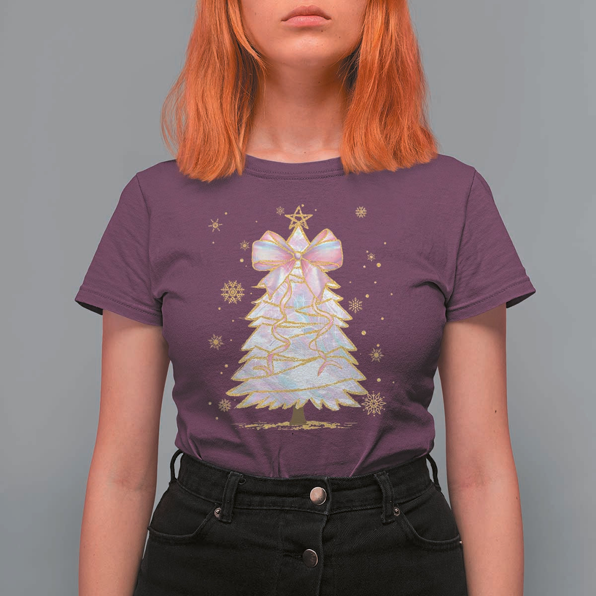 Christmas Tree Bow T Shirt For Women Gift For Her - Wonder Print Shop