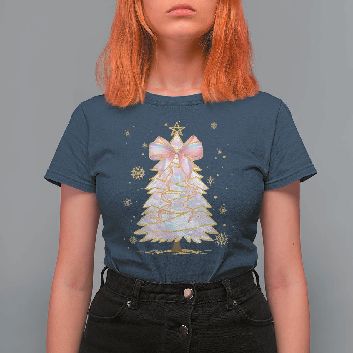 Christmas Tree Bow T Shirt For Women Gift For Her - Wonder Print Shop