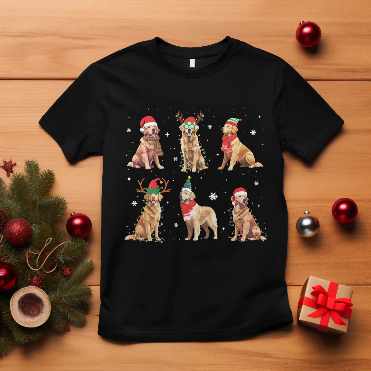 Golden Retriever Christmas T Shirt Gift for Dog Lover Happy New Year Dog Xmas Lights - Wonder Print Shop