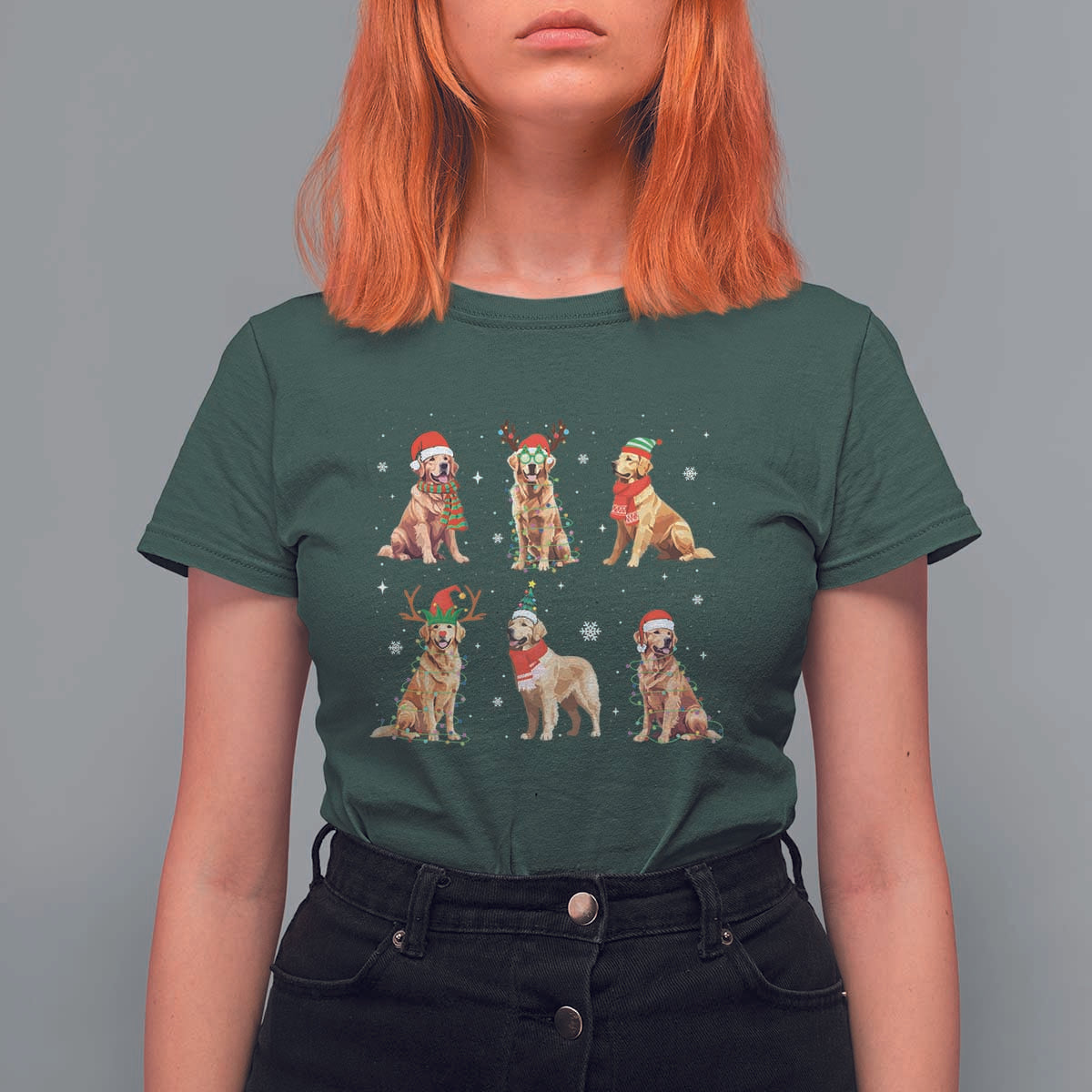 Golden Retriever Christmas T Shirt For Women Gift for Dog Lover Happy New Year Dog Xmas Lights - Wonder Print Shop