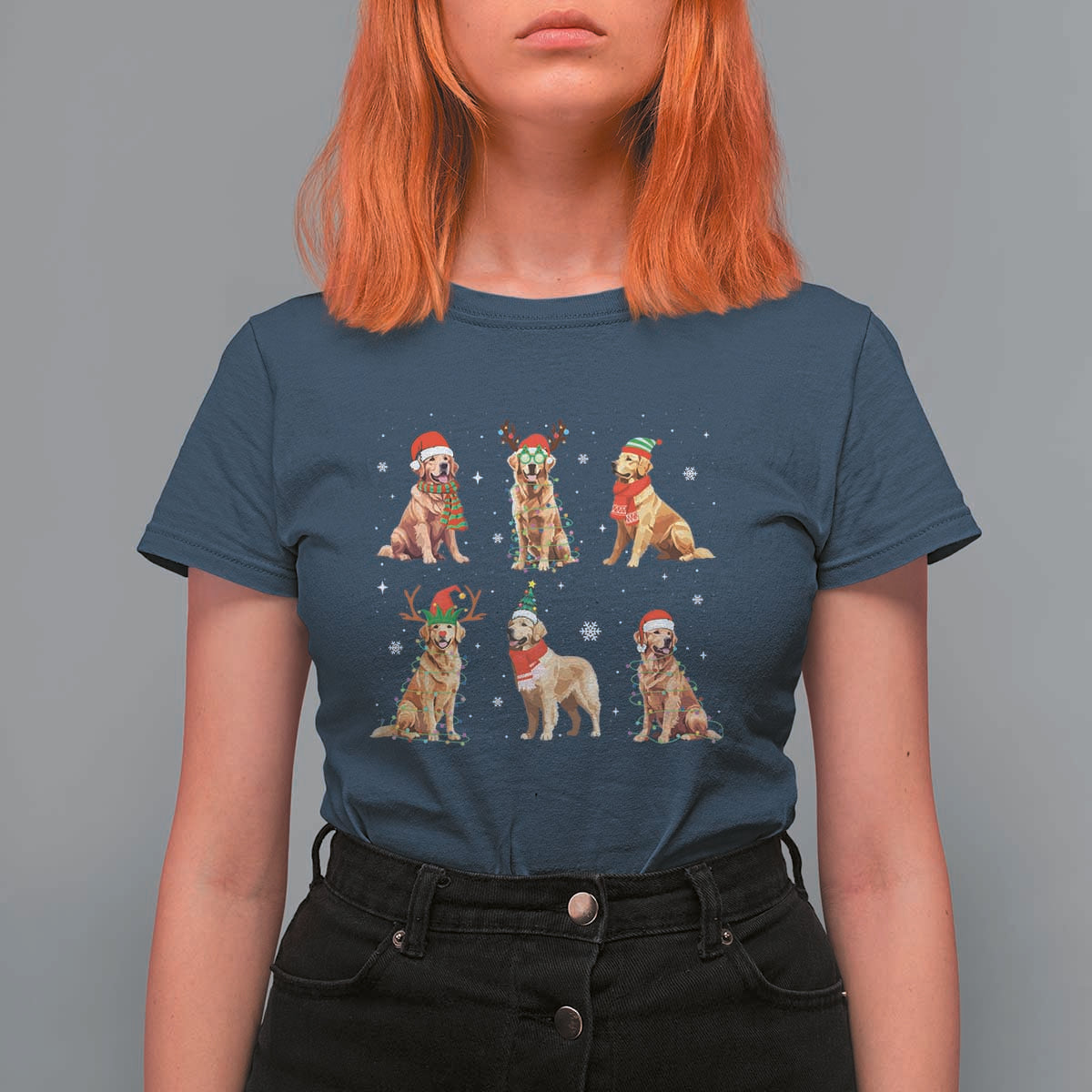 Golden Retriever Christmas T Shirt For Women Gift for Dog Lover Happy New Year Dog Xmas Lights - Wonder Print Shop