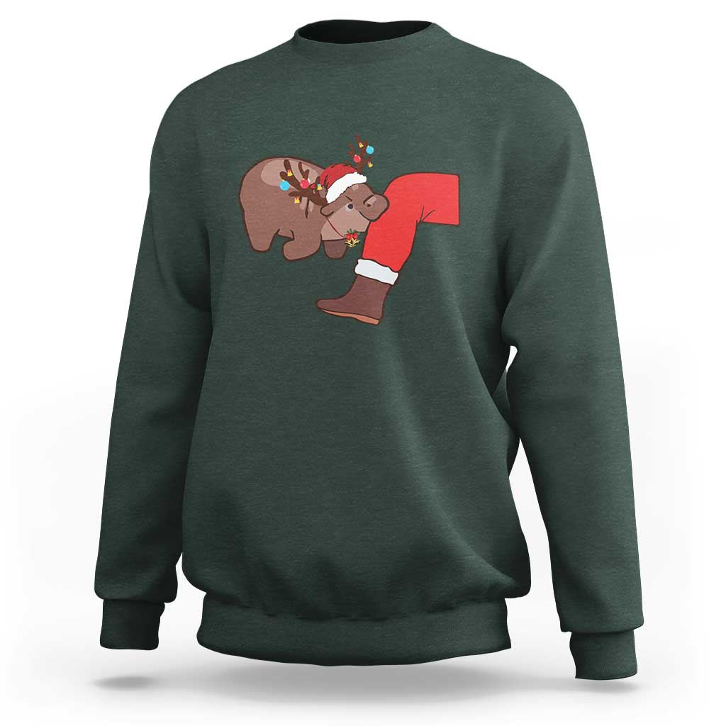 Funny Moo-Deng Christmas Sweatshirt MooDengMas Xmas Baby Pygmy Hippo Cute Zoo For Family Tee - Wonder Print Shop
