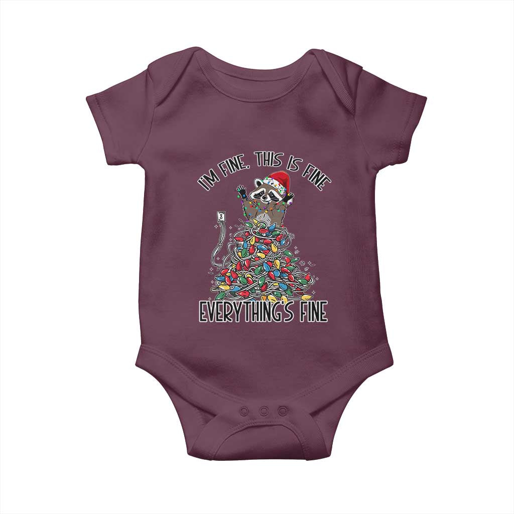 Christmas Racoon Baby Onesie I'm Fine Everything Is Fine Xmas Lights