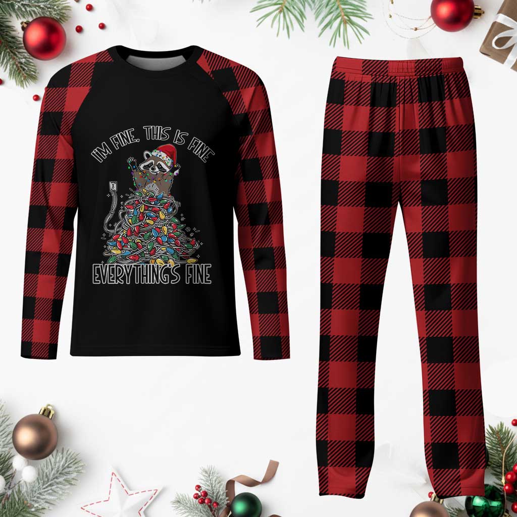 Christmas Racoon Plaid Pajama Set I'm Fine Everything Is Fine Xmas Lights - Wonder Print Shop