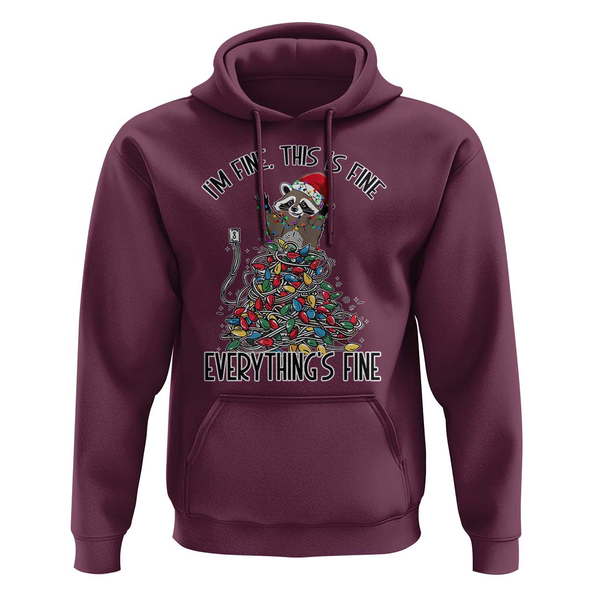 Christmas Racoon Hoodie I'm Fine Everything Is Fine Xmas Lights