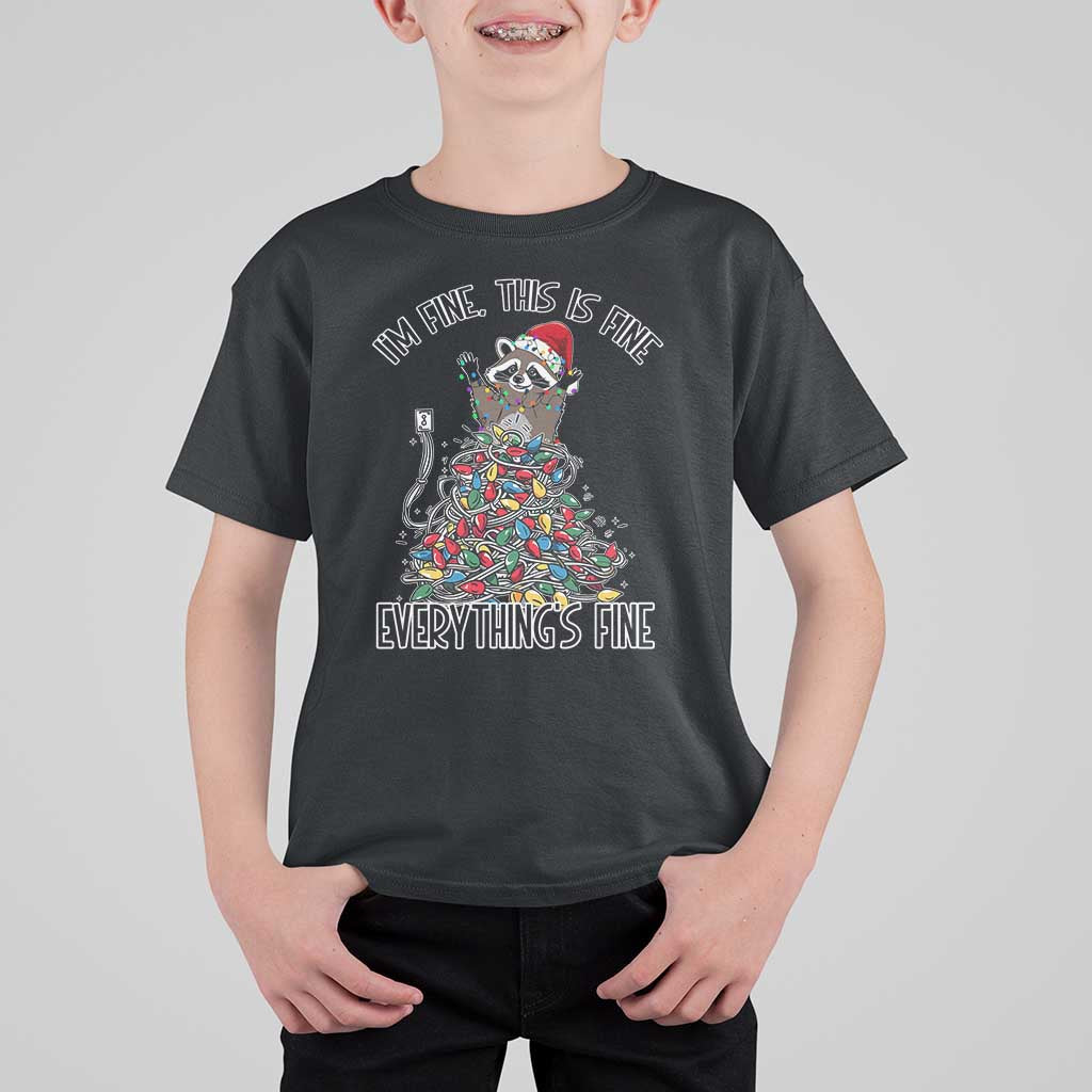 Christmas Racoon T Shirt For Kid I'm Fine Everything Is Fine Xmas Lights - Wonder Print Shop