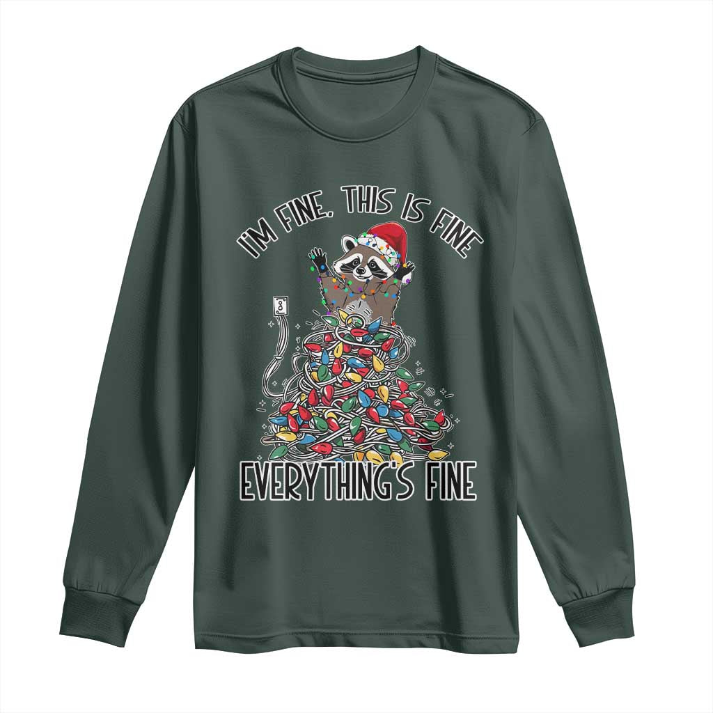 Christmas Racoon Long Sleeve Shirt I'm Fine Everything Is Fine Xmas Lights