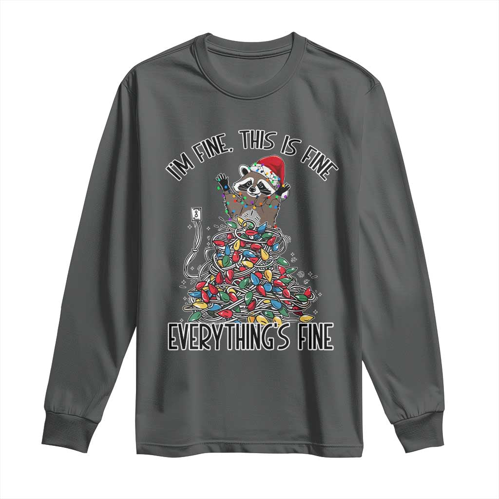 Christmas Racoon Long Sleeve Shirt I'm Fine Everything Is Fine Xmas Lights