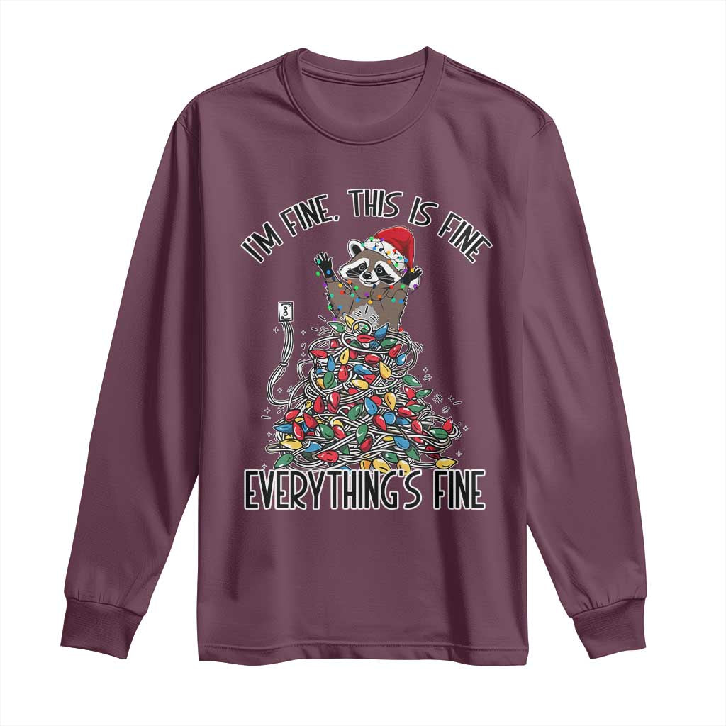 Christmas Racoon Long Sleeve Shirt I'm Fine Everything Is Fine Xmas Lights