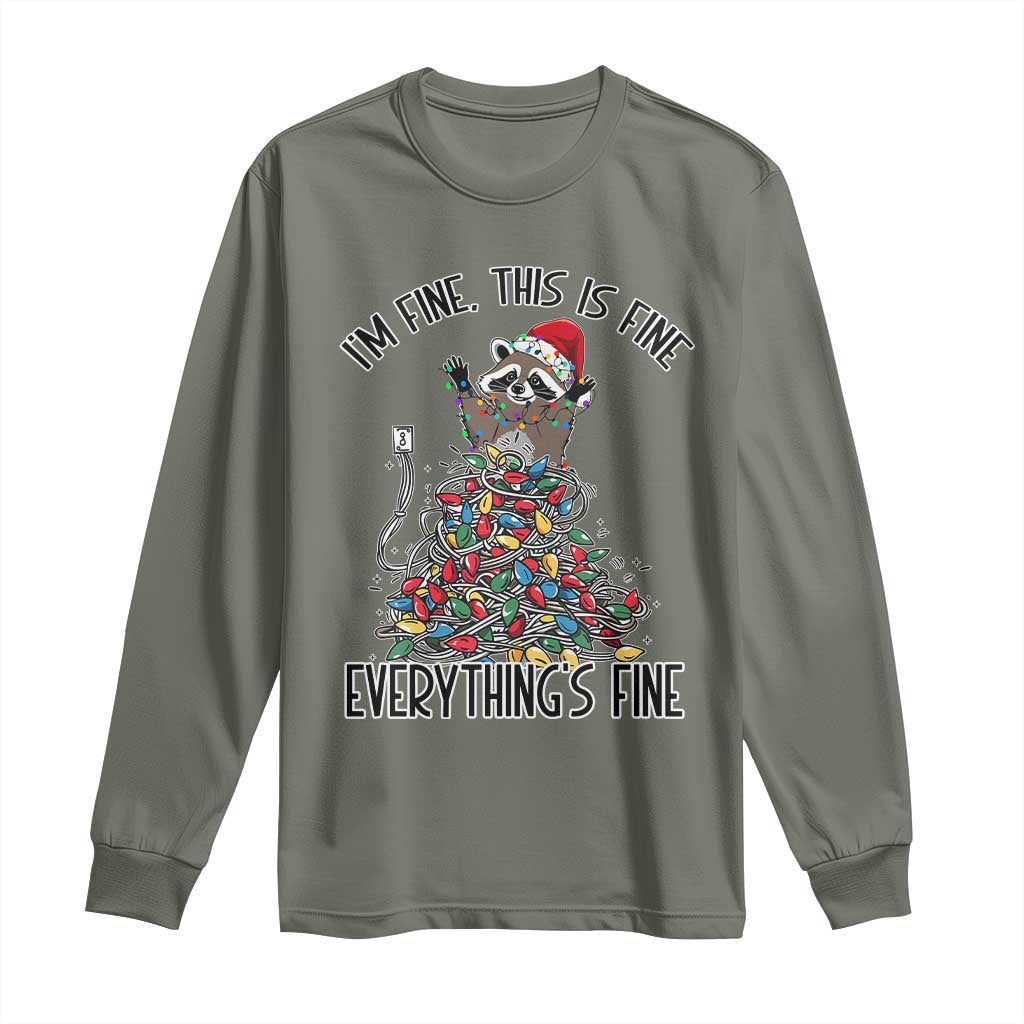 Christmas Racoon Long Sleeve Shirt I'm Fine Everything Is Fine Xmas Lights