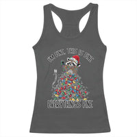 Christmas Racoon Racerback Tank Top I'm Fine Everything Is Fine Xmas Lights