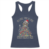 Christmas Racoon Racerback Tank Top I'm Fine Everything Is Fine Xmas Lights