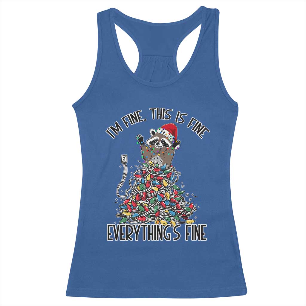 Christmas Racoon Racerback Tank Top I'm Fine Everything Is Fine Xmas Lights
