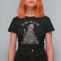 Christmas Racoon T Shirt For Women I'm Fine Everything Is Fine Xmas Lights - Wonder Print Shop