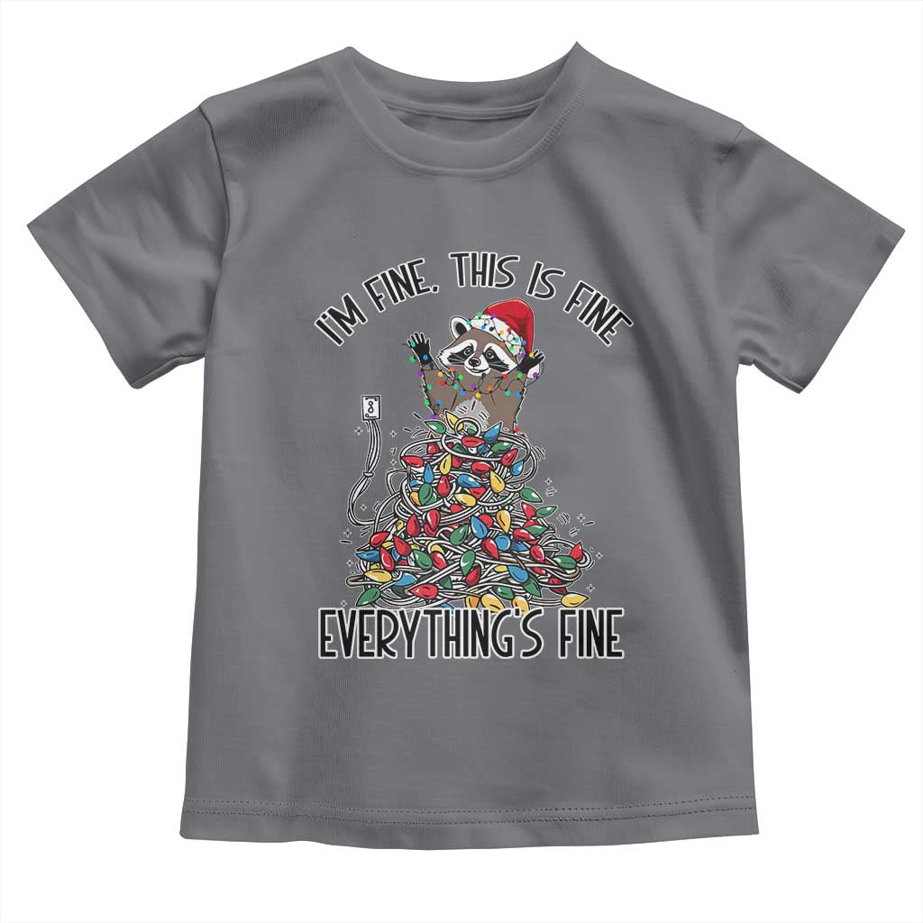 Christmas Racoon Toddler T Shirt I'm Fine Everything Is Fine Xmas Lights