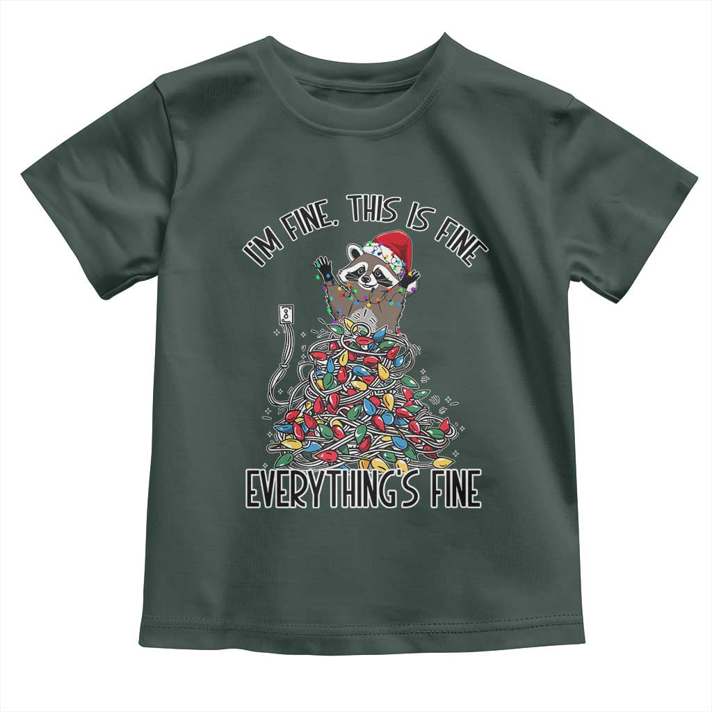 Christmas Racoon Toddler T Shirt I'm Fine Everything Is Fine Xmas Lights