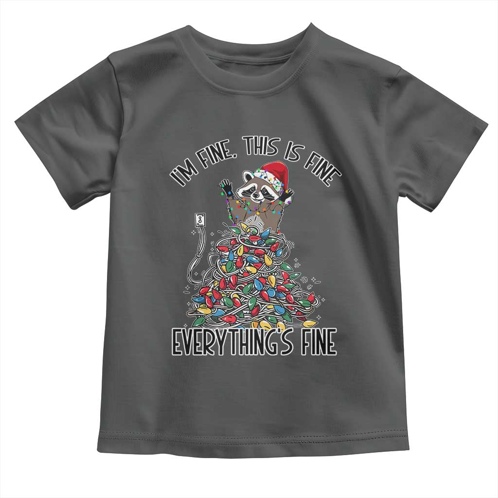 Christmas Racoon Toddler T Shirt I'm Fine Everything Is Fine Xmas Lights