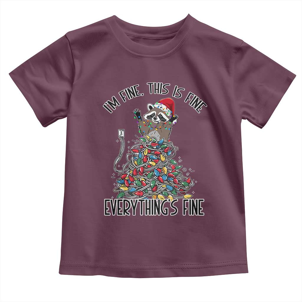 Christmas Racoon Toddler T Shirt I'm Fine Everything Is Fine Xmas Lights