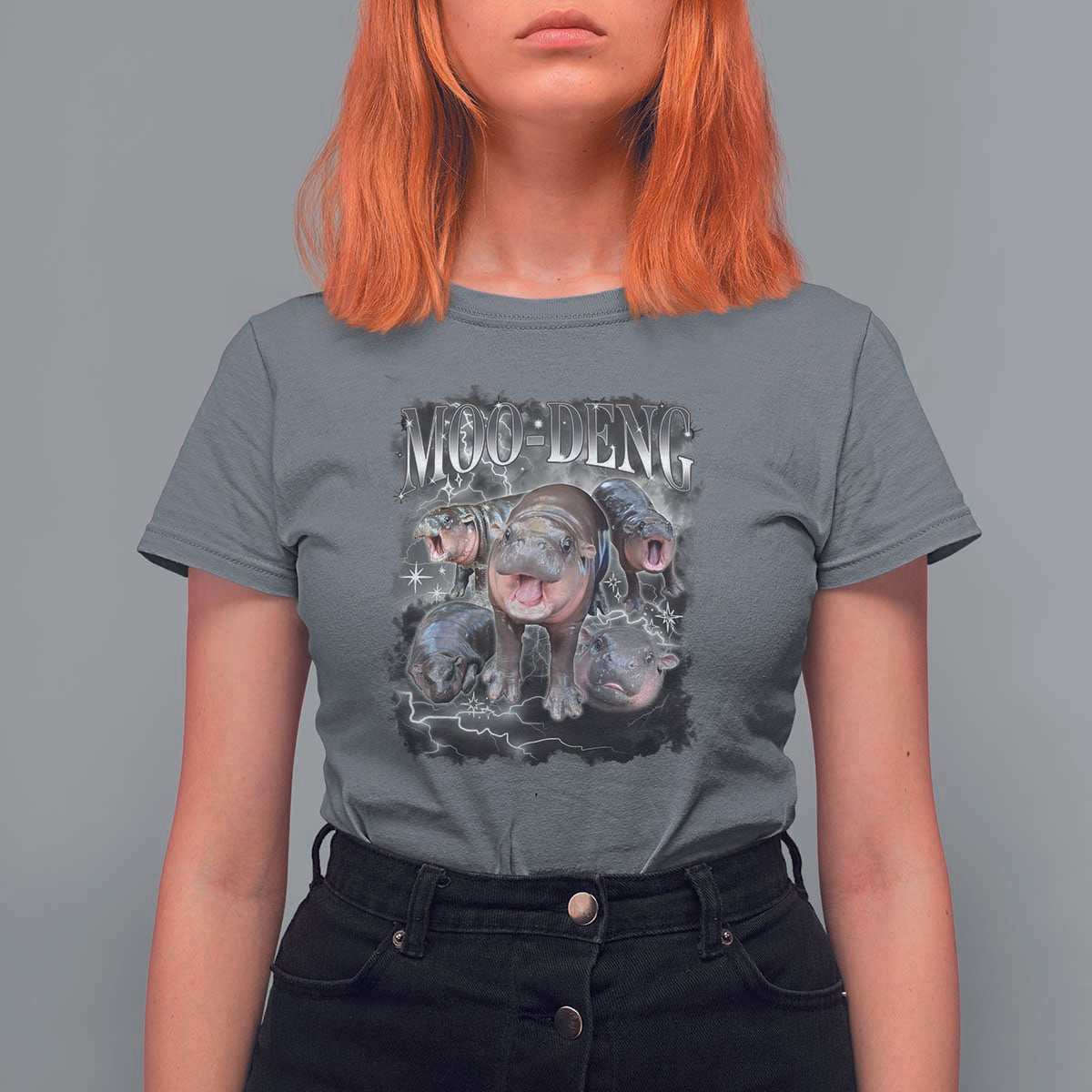 Moo Deng T Shirt For Women Cute Baby Hippo Hippo Lover Bouncy Pig in Thai Hippopotamus - Wonder Print Shop