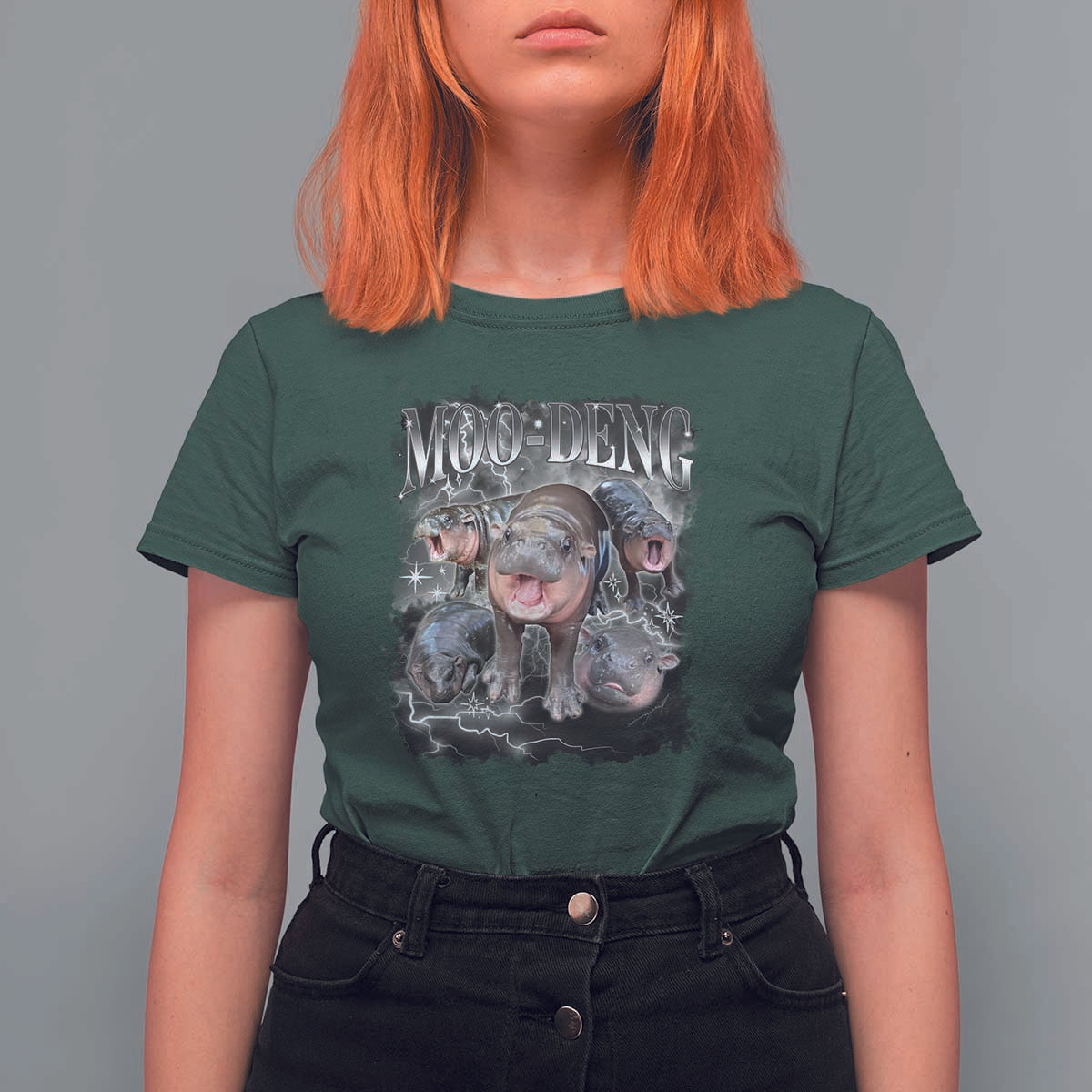 Moo Deng T Shirt For Women Cute Baby Hippo Hippo Lover Bouncy Pig in Thai Hippopotamus - Wonder Print Shop