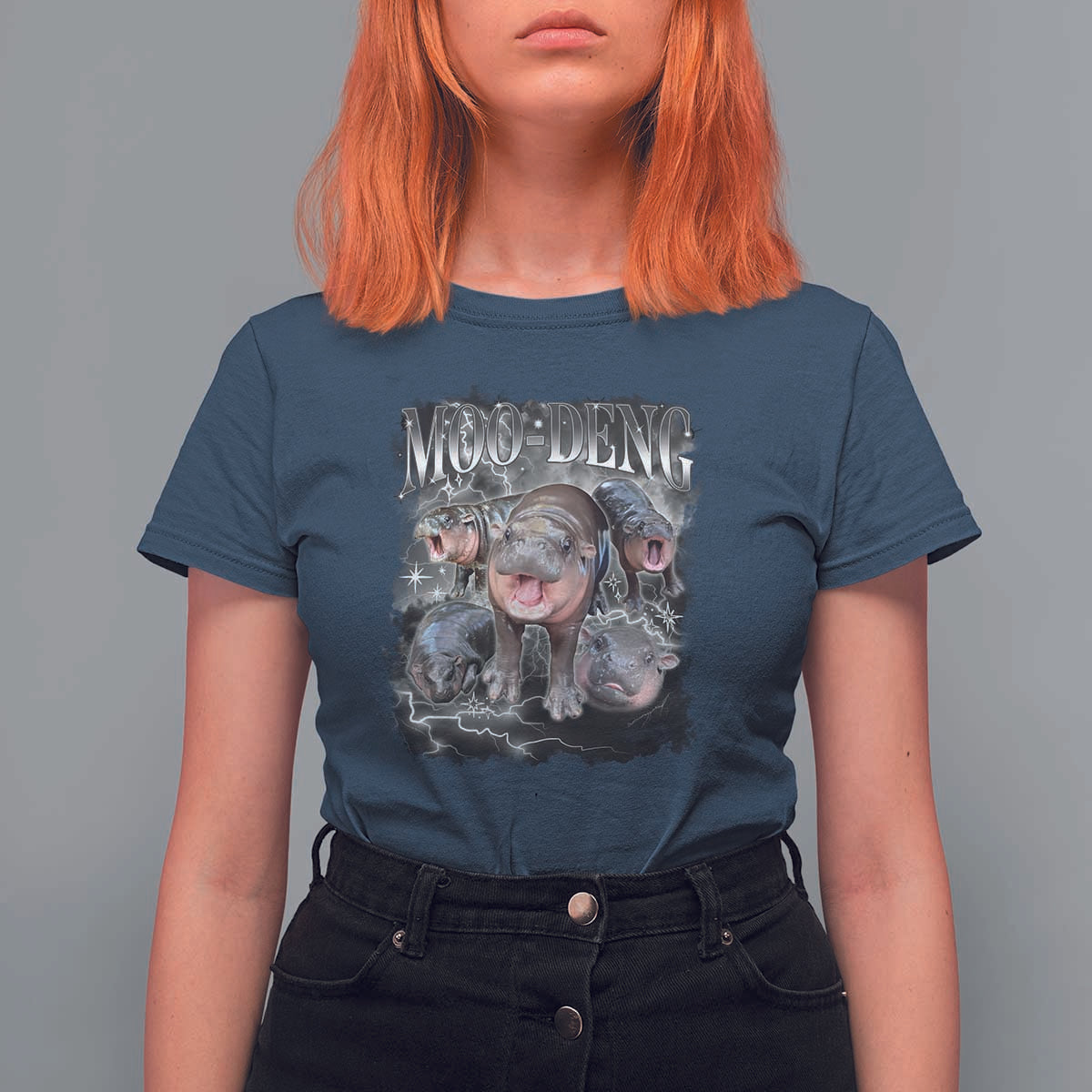 Moo Deng T Shirt For Women Cute Baby Hippo Hippo Lover Bouncy Pig in Thai Hippopotamus - Wonder Print Shop