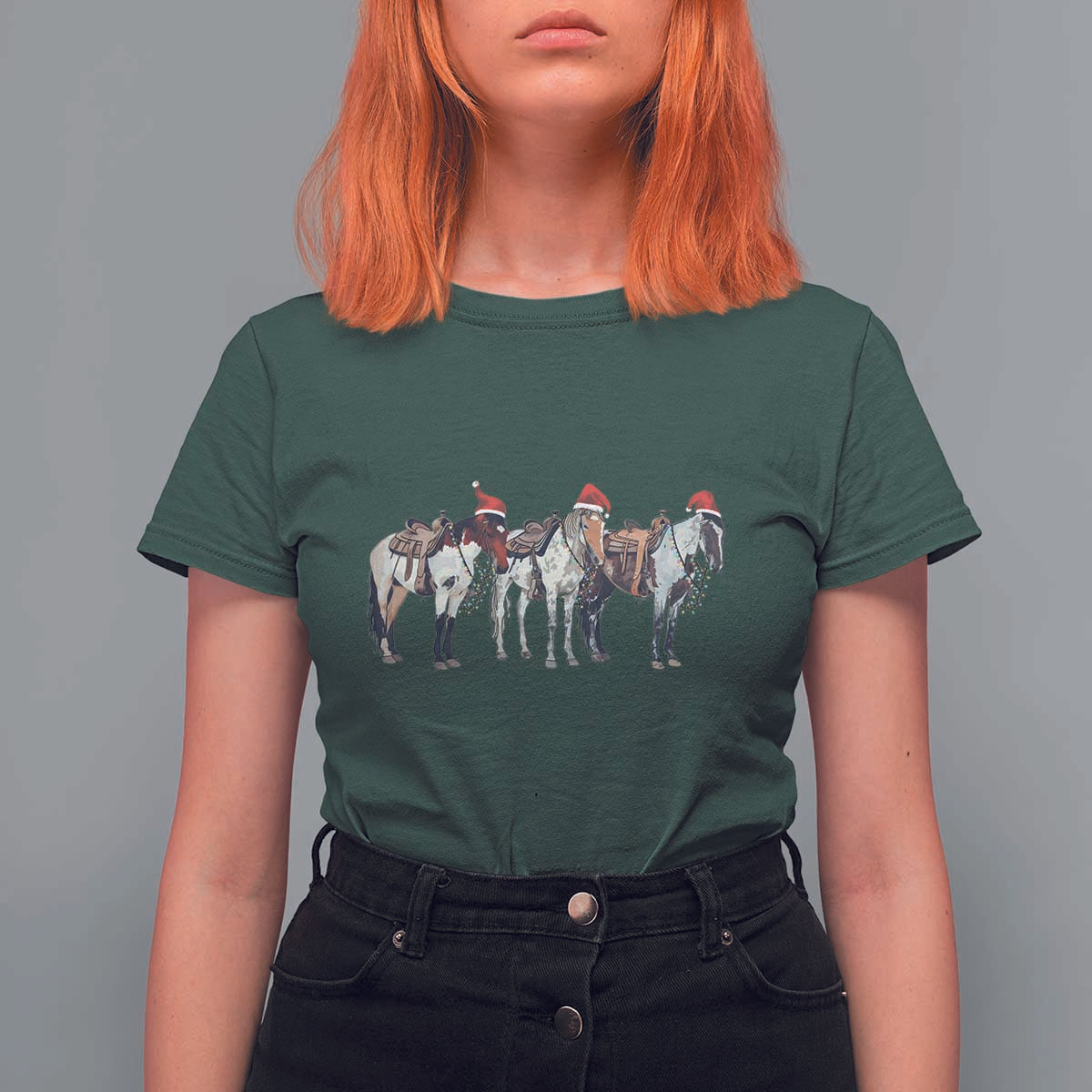 Horse Christmas T Shirt For Women Western Cowboy Cowgirl Howdy Country - Wonder Print Shop