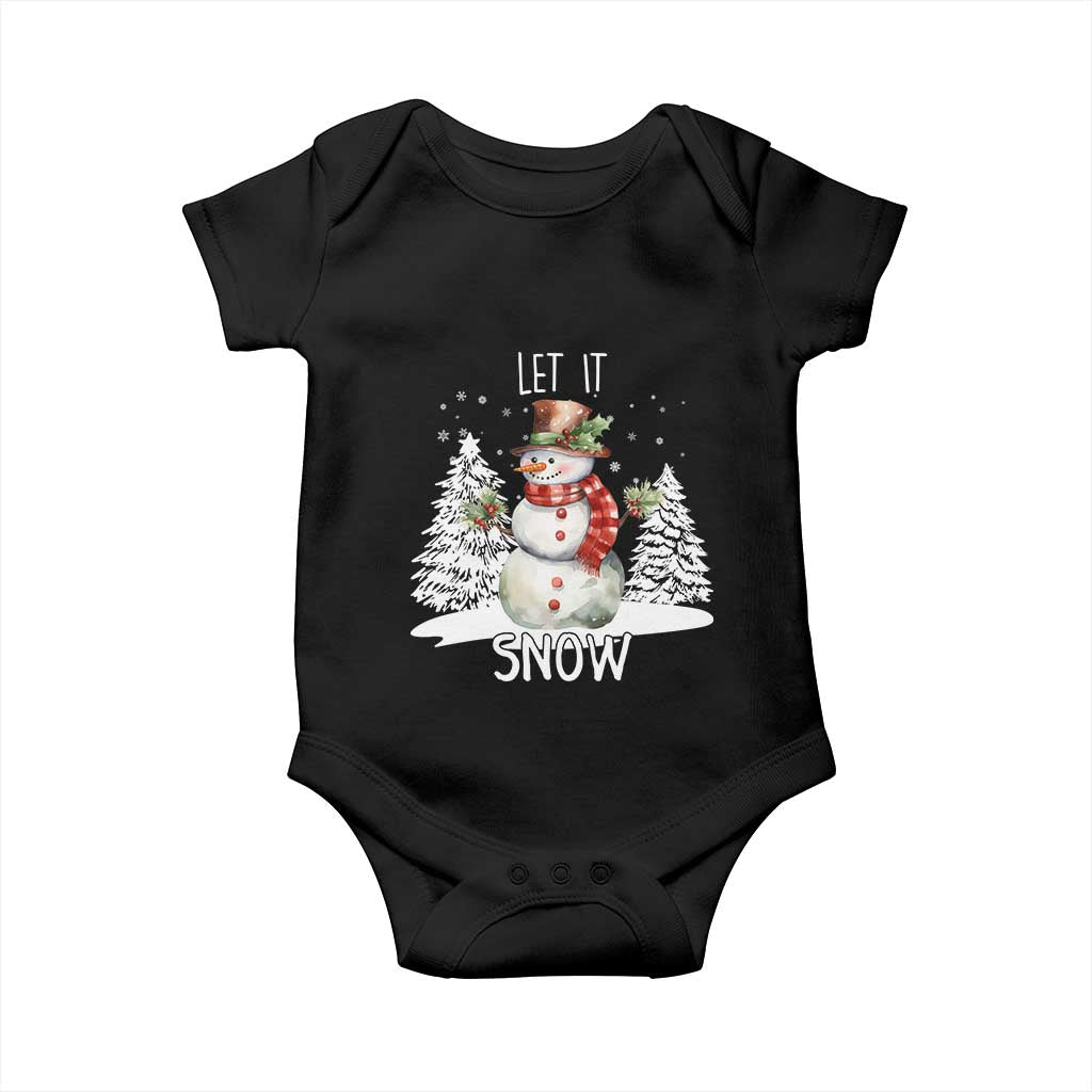 Christmas Let It Snow Baby Onesie Funny Snowman Snowflakes Xmas Tree