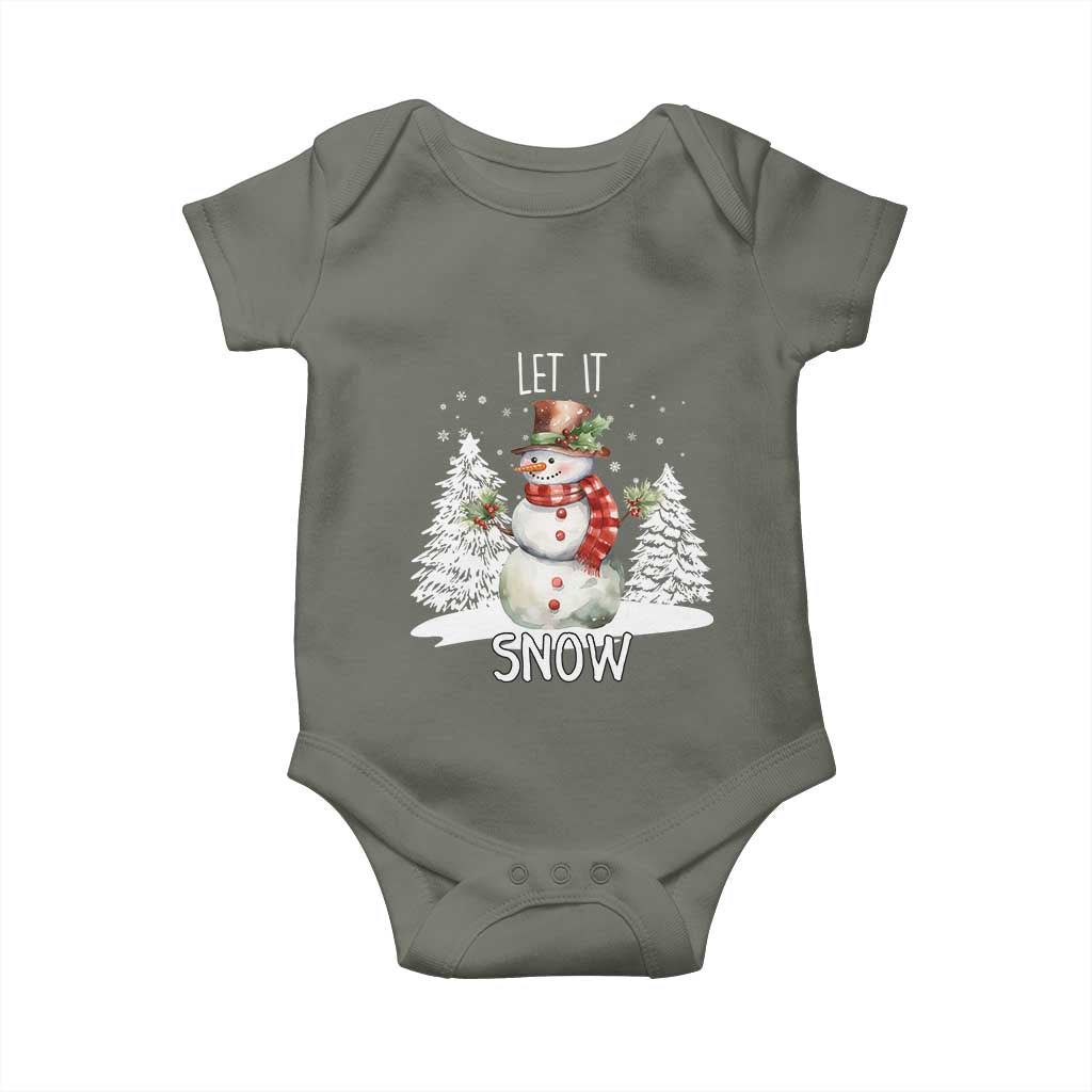 Christmas Let It Snow Baby Onesie Funny Snowman Snowflakes Xmas Tree