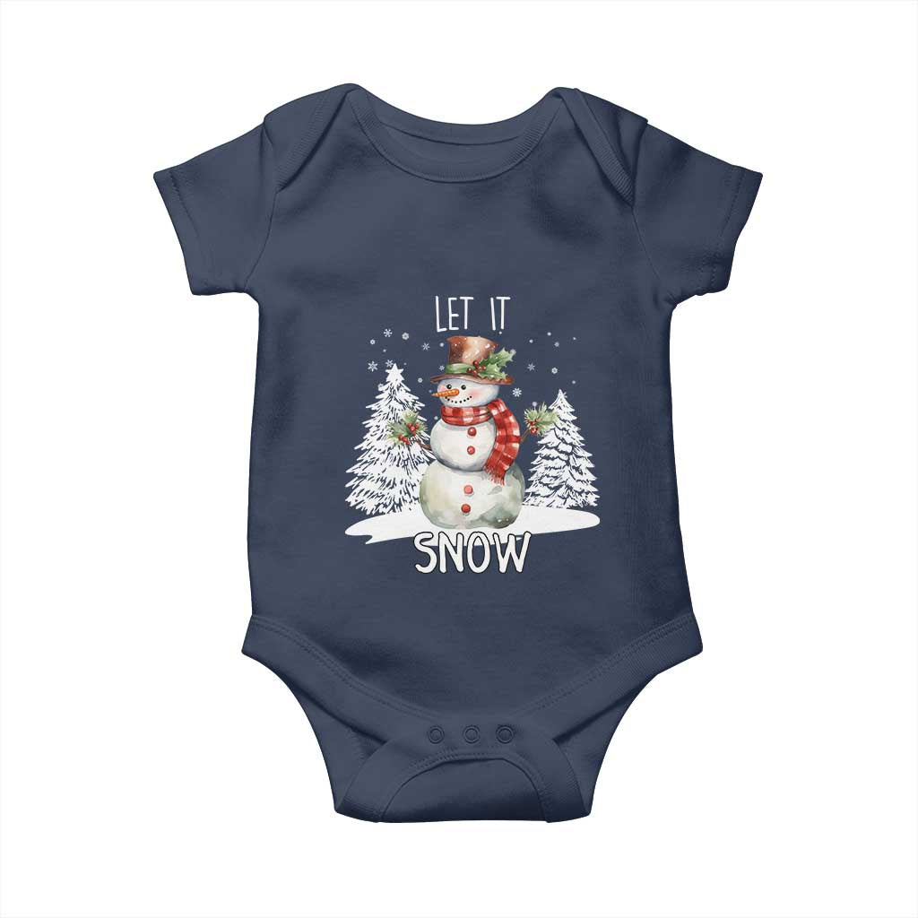 Christmas Let It Snow Baby Onesie Funny Snowman Snowflakes Xmas Tree